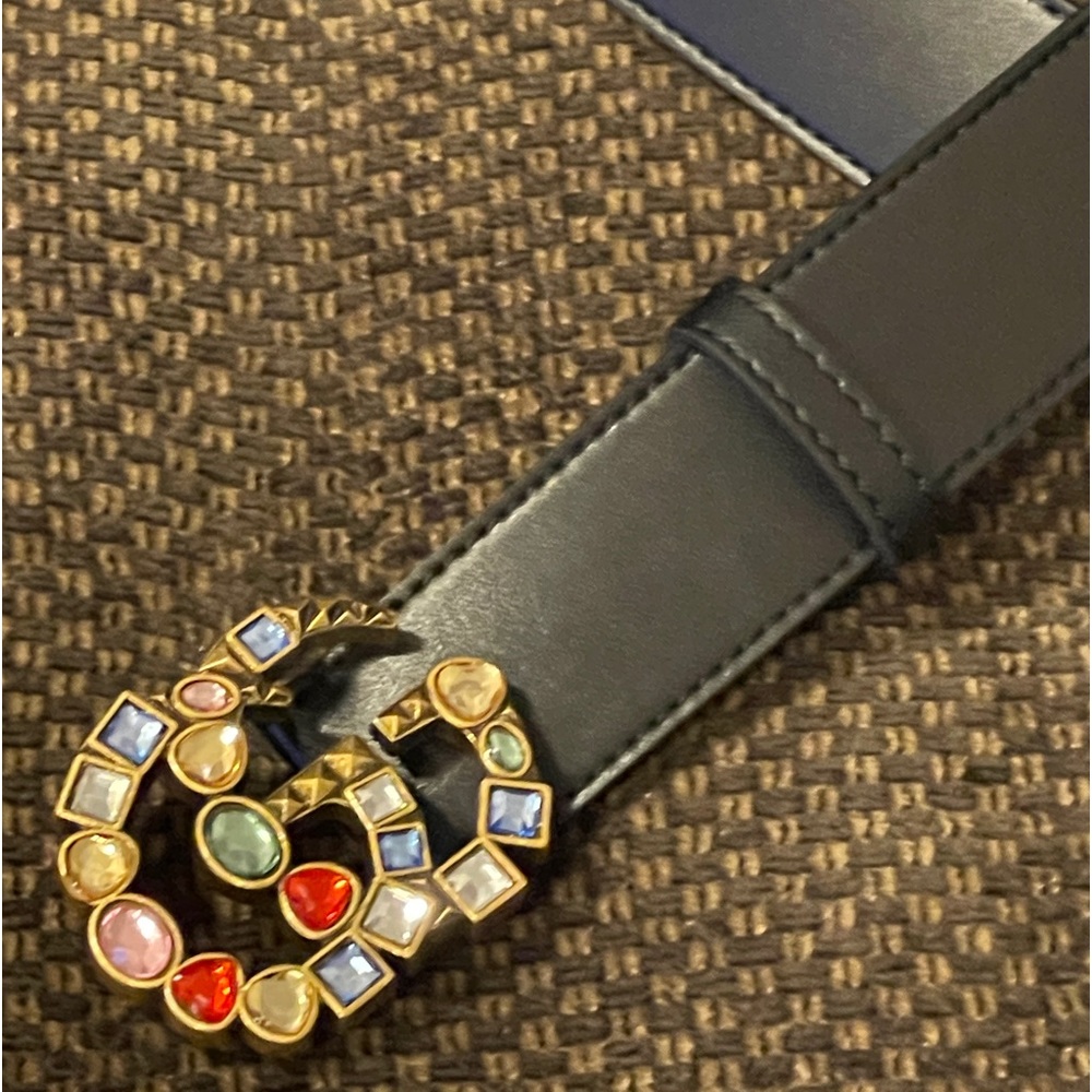 COPY - Vintage Gucci ruby and diamond studded Double G’s leather belt.